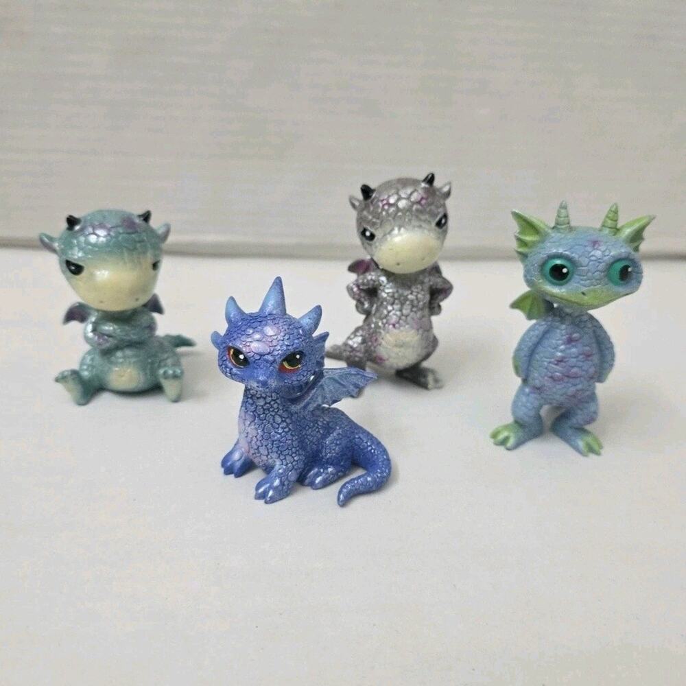 Set of 4 Whimsical Wyrmling Baby Dragons Sulking Resin Figurines